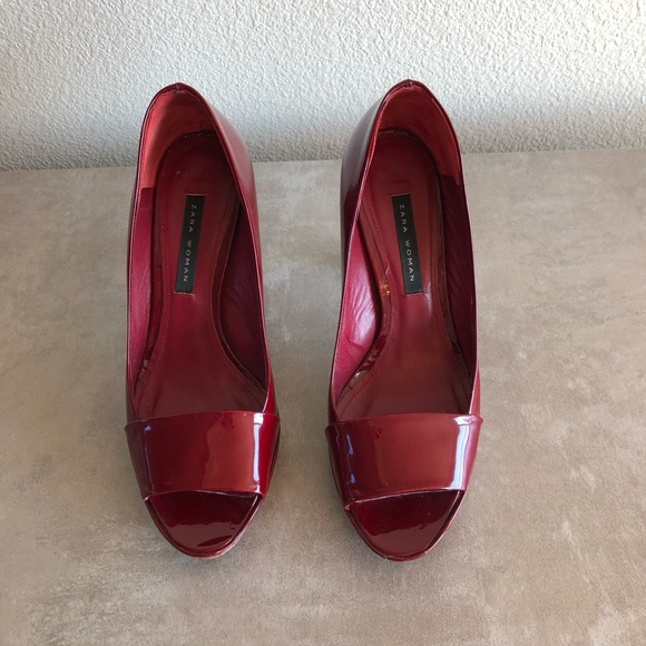 Zara Red Patent Peep Toe Pumps - Picture 2 of 6